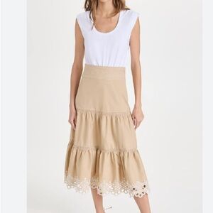 Veronica Beard Amaia Tan Midi Dress with Eyelet Detail